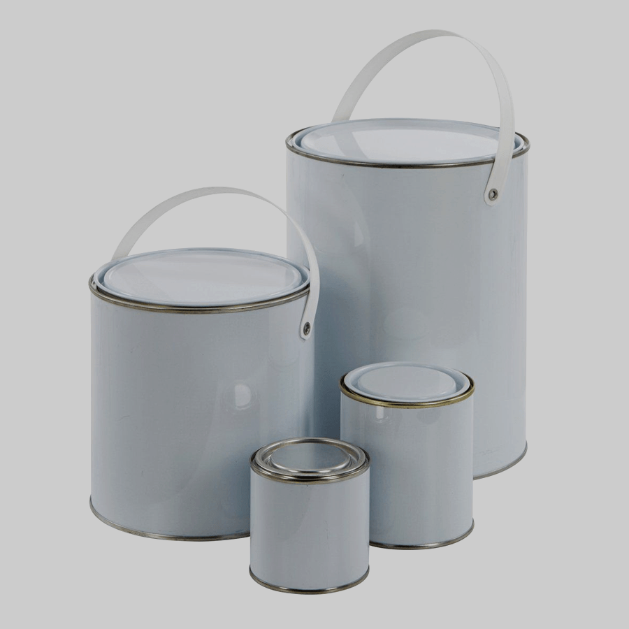 round empty paint tins with lids